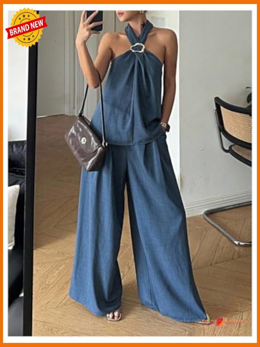 Polyester Halter Tank Top and Wide Leg Pants Matching Set Size Small - Picture 2 of 6